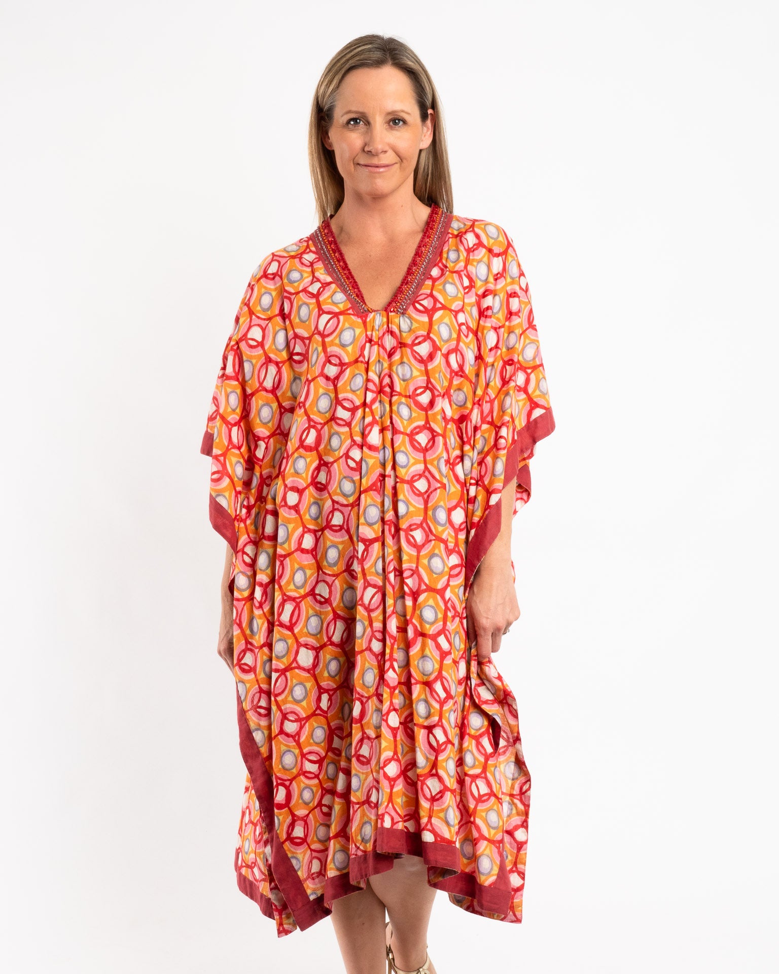 Soft Pure Cotton Kaftan in Red and ...